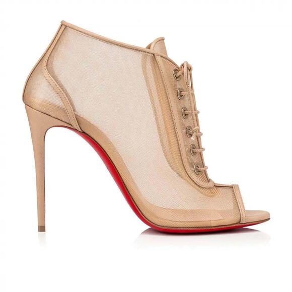 Christian Louboutin Open Ondessa 100 Nude Mesh Lace Up Tie Ankle Heel Bootie 40 - Picture 5 of 12